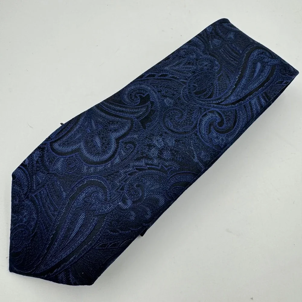 Michael‎ Kors Tie Men Navy Blue Paisley Silk Jacquard Formal Business Necktie